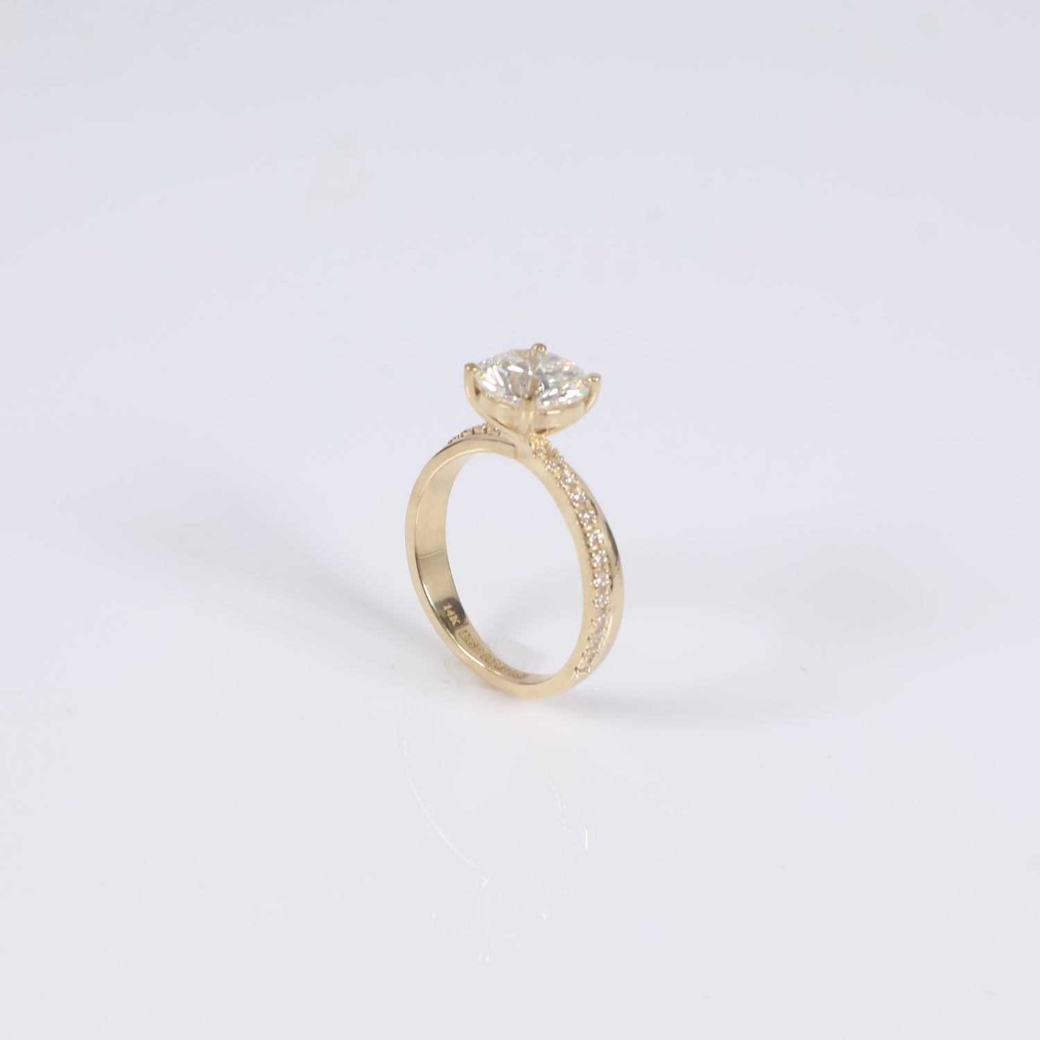 14K YG Lab Diamond Round Brilliant With Certificate Engagement Ring / 3.66gr / Sz 6.5 / 2.01Ct Lab Dia / F / VS1