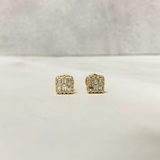 14K Yellow Gold Diamond Square Luxury Stud Earrings 0.65Ct Dia Vs/Si / 1.52gr / 6mm