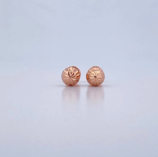 18K Rose Gold Diamond Cut Ball Stud Earrings / 0.55gr / 4mm