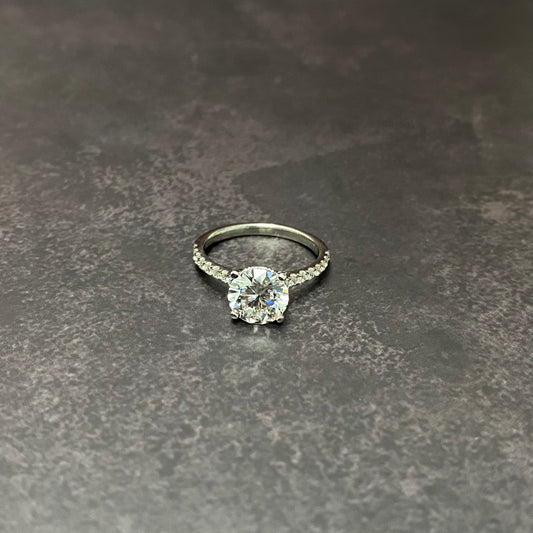 14K White Gold Lab Diamond Round Brilliant Engagement Ring 1.60Ct Lab Dia Vs / 3.04gr / Size 6 3/4