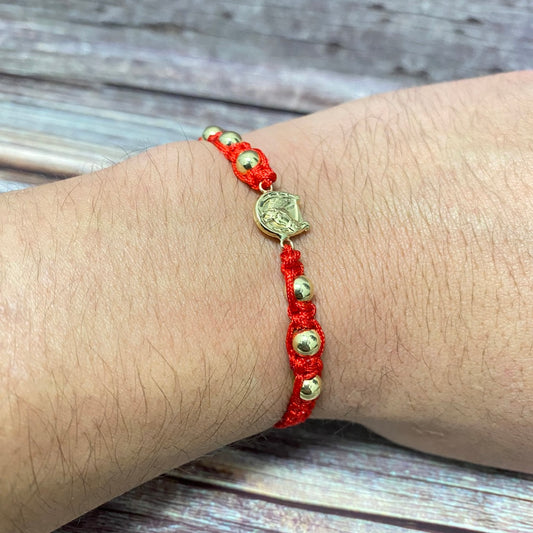 18K Yellow Gold Tejida Horseshoe-Smooth Balls Bracelet Adjustable / 1.49gr