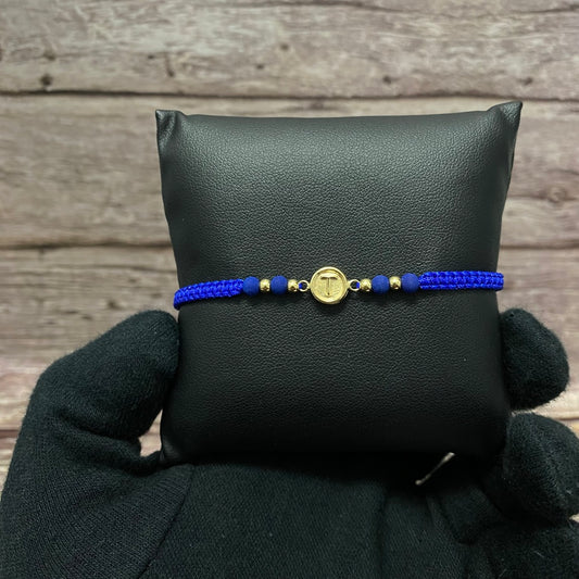 18K Yellow Gold Tejida Letter T Circle Matte- Smooth Balls Bracelet Adjustable / 0.6gr