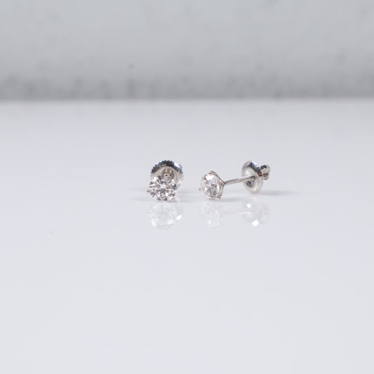 14K WG Lab Diamond Solitaire Round Stud Earrings / 0.8gr / 5mm / 1 CTTW Lab VS / E-F
