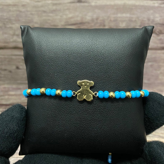 18K Yellow Gold Tejida Ts Bear-Smooth Balls Bracelet Adjustable / 1.31gr