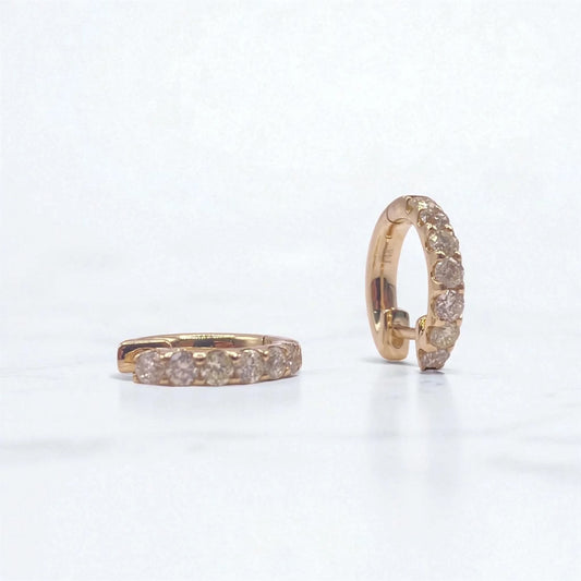 14K Yellow Gold Diamond Fasion Hoop Earrings 0.65Ct / 2.3gr