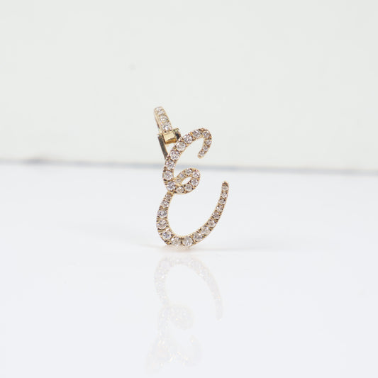 10K YG Diamond Letter E Italics Pendant / 2.51gr / 0.8in / D-0.60Ct