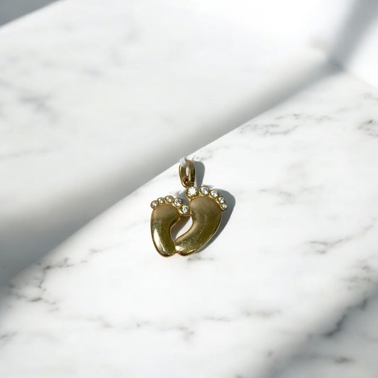 14K Yellow Gold Fingerprint Pendant With Zircons / 1.1gr / 0.7in