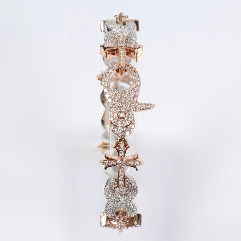 10K 2 Tone Diamond Cross-Infinite Bracelet / 38gr / 12mm / 8.5in / 8.73Ct / VS2-SI / G-H