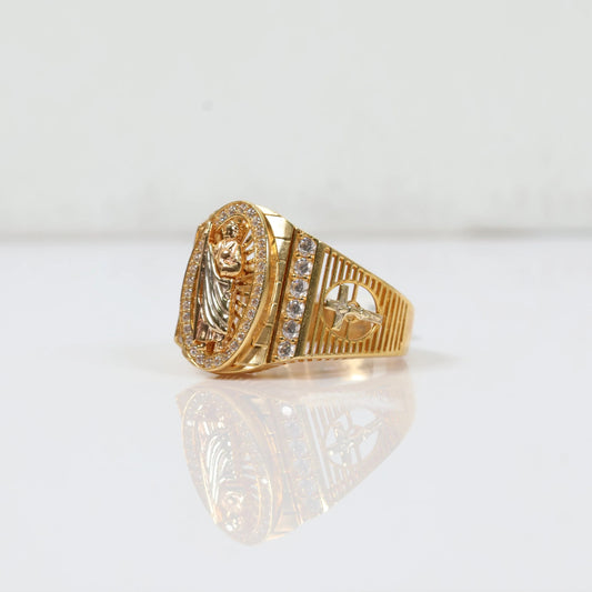 10K Three Colour Gold Saint Jude Ring With Zircons / 7.3gr / Size 9