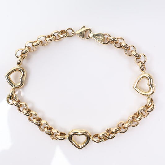 14K YG Roll-On With Hearts Bracelet / 5.5gr / 5.6mm / 7.5in /