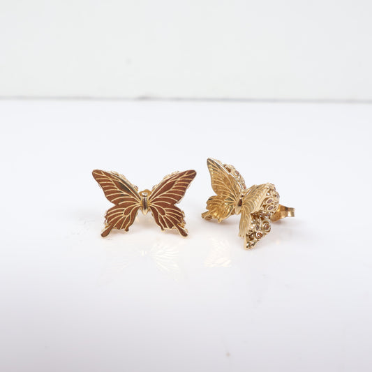 14K YG Butterfly Stud Earrings / 3.9gr / 19mm /
