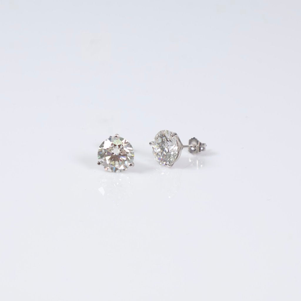14K WG Lab Diamond Solitaire Round Stud Earrings / 2.38gr / 9mm / 6Ct Lab / VS / F