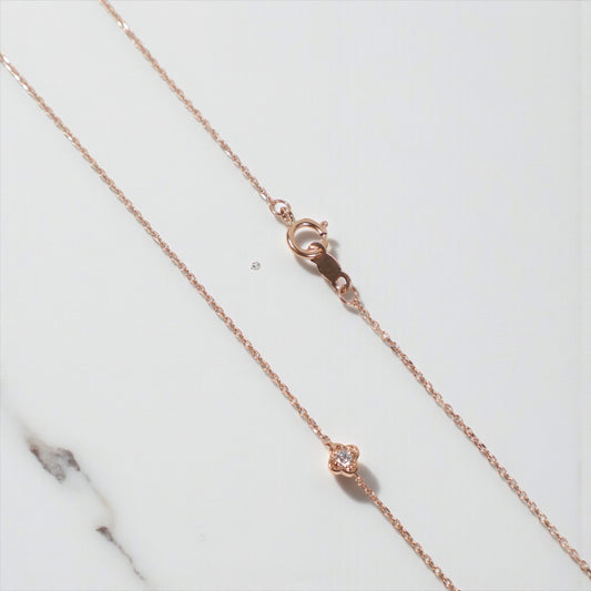 14K RG Diamond Double Clover Set Jewelry / 2.71gr / 1mm / 18in / D-0.50Ct
