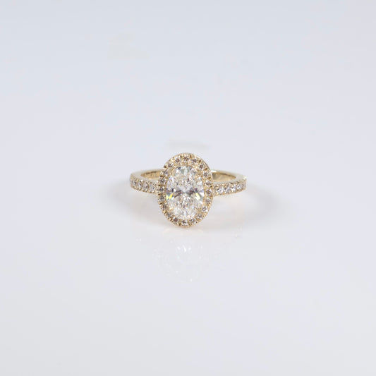 14K YG Lab Diamond Oval Cut Brilliant With Certificate Engagement Ring / 2.86gr / Sz 5 / 1.10Ct Lab Dia / D / VS1