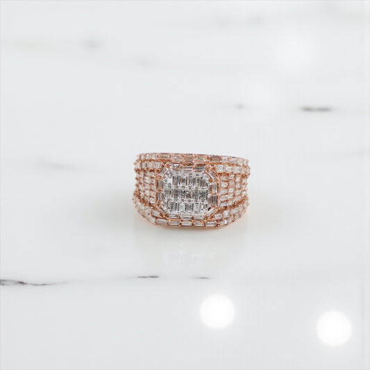10K RG Diamond Baguette Square Luxury Rings / 12.2gr / Sz 10.5 / D-2.75Ct