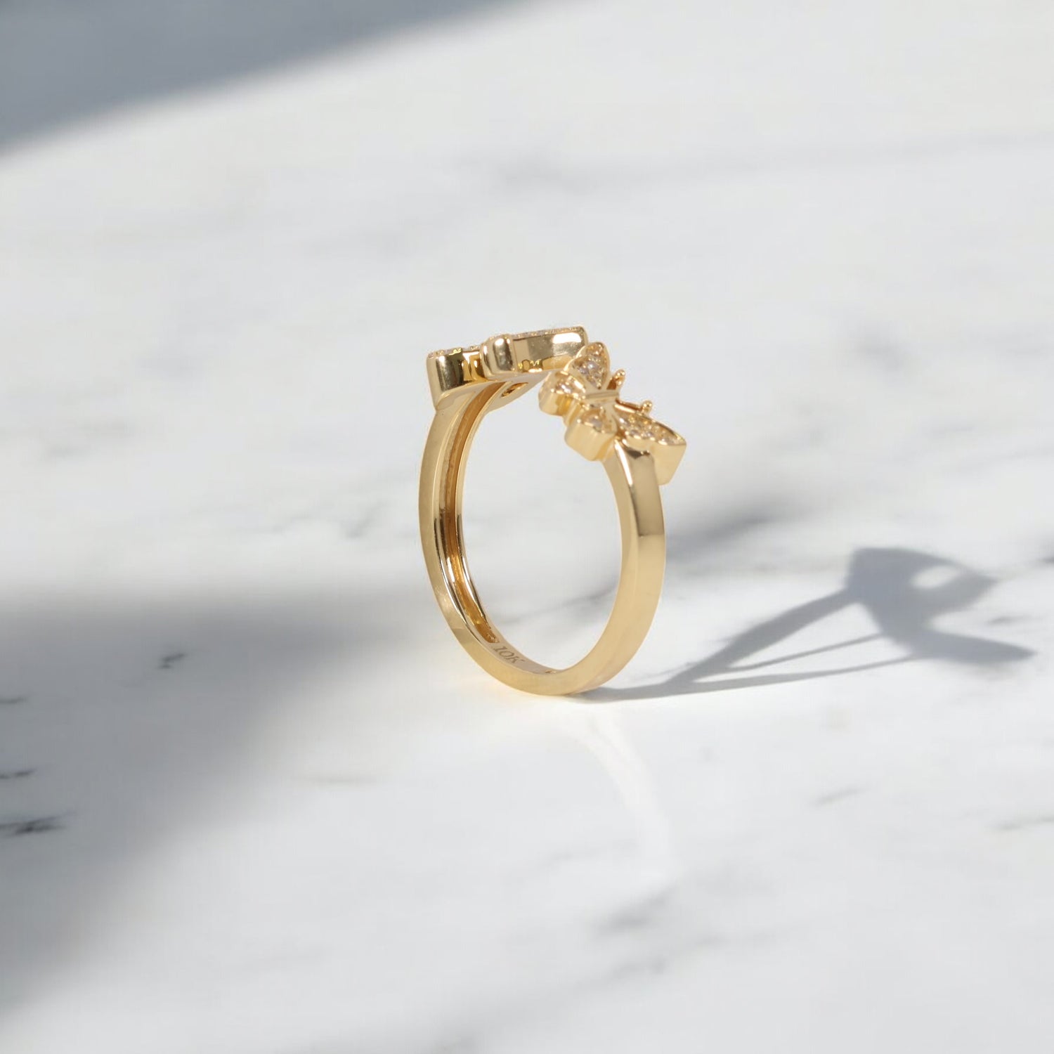 10K YG Diamond Butterfly - Letter M Rings / 2.4gr / Sz 6.5 / 0.1Wt Dia