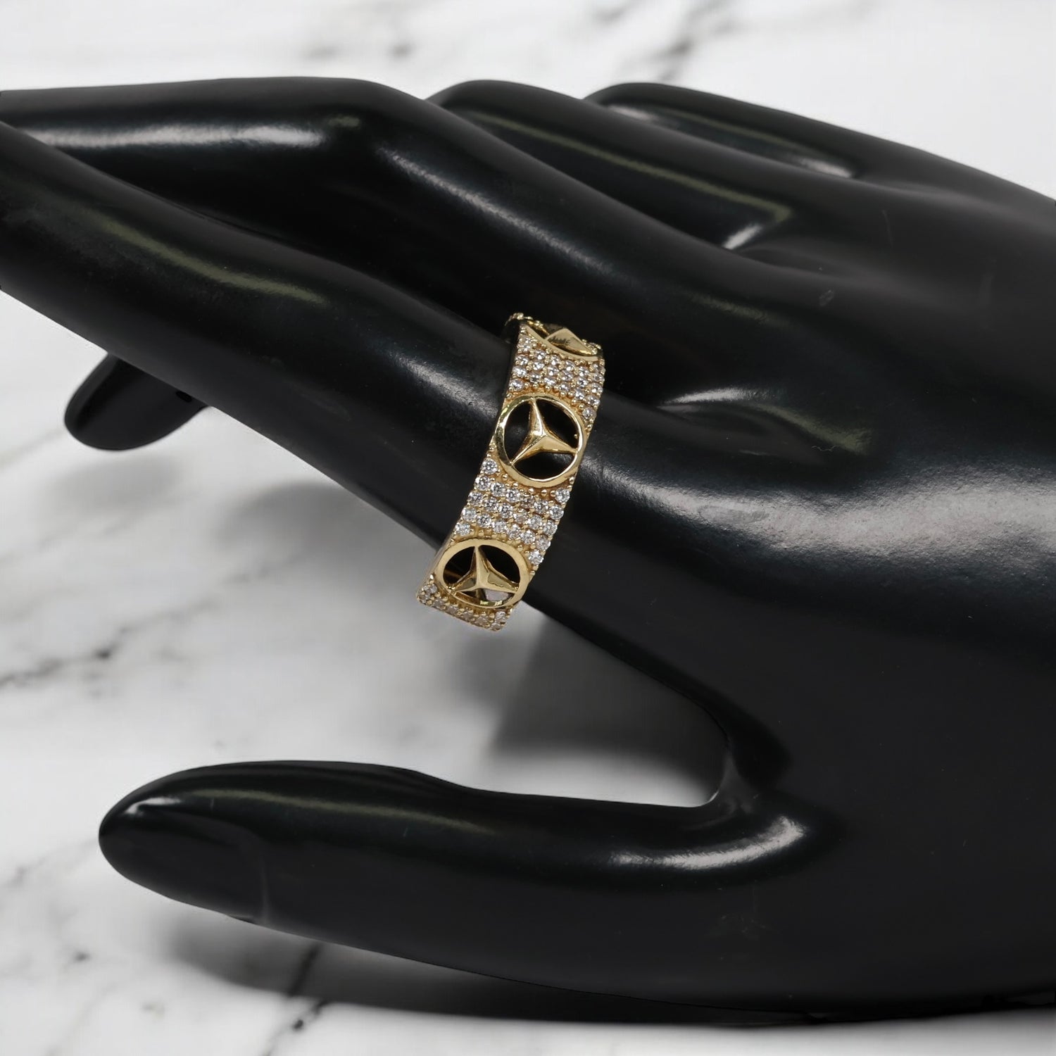 10K YG MB Fashion Rings / 4.81gr / Sz 11 / White Zircons