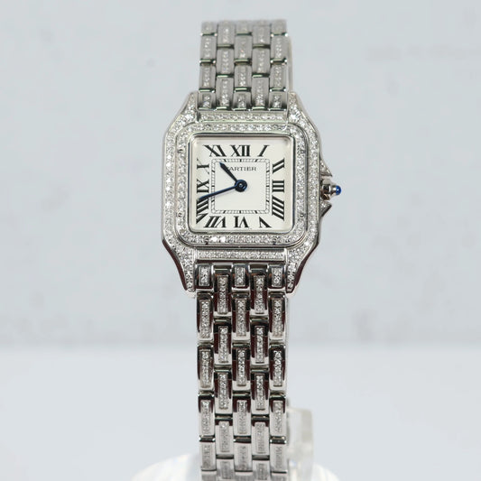 Cartier Panthere Quartz Steel Aftermarket Band Original Case And Movement Watch / 23mm / 6.50TCW Full Natural Diamond