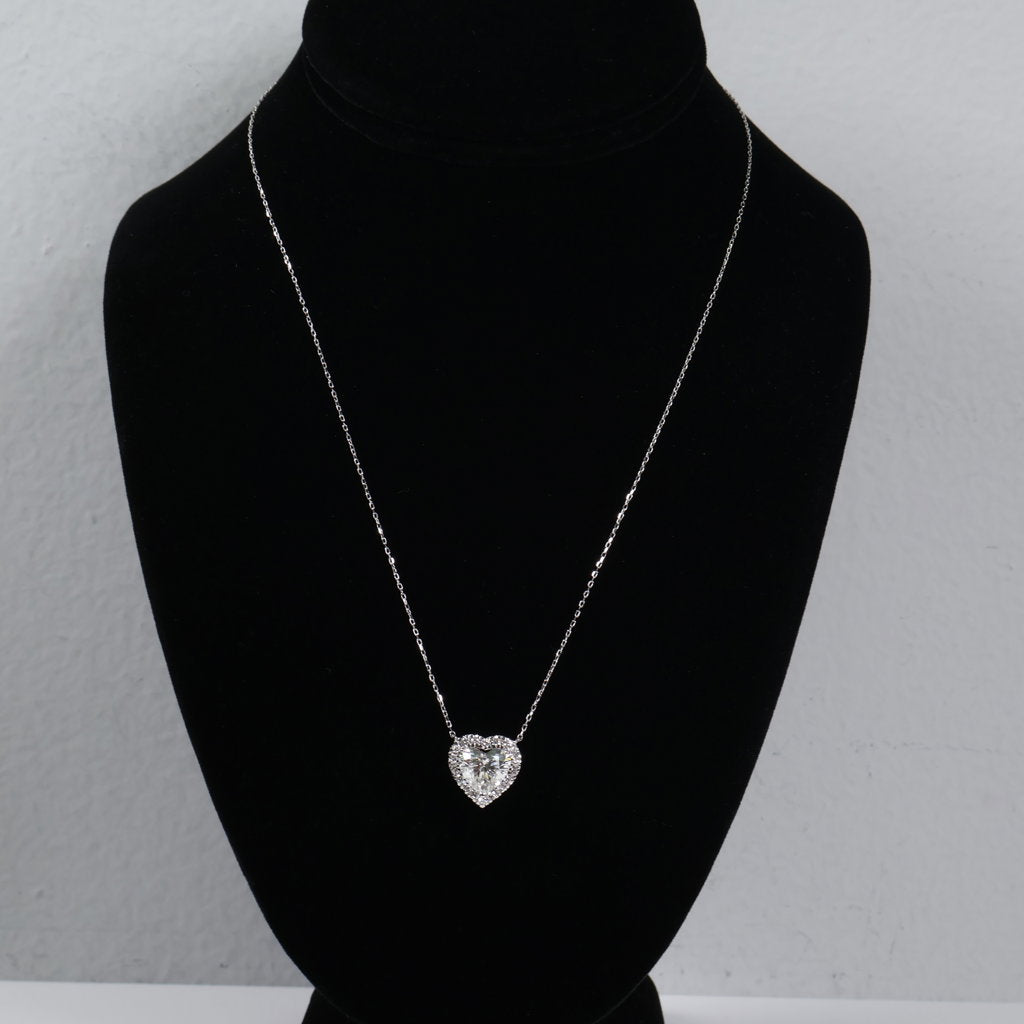 14K WG Lab Diamond Heart Set Jewelry / 3.05gr / 1mm / 18in / 3.50Ct Lab / VS / F