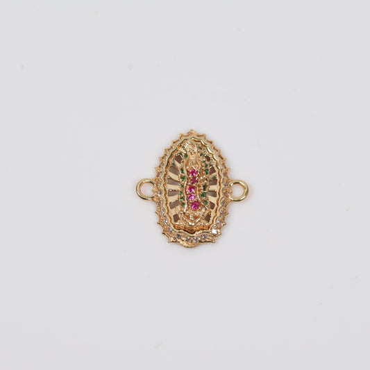 18K YG Virgin Of Guadalupe Ironwork / 2.3gr / 0.5in / Green-Fucshia-White Zircons