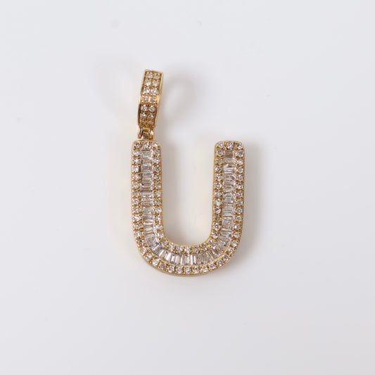 10K YG Diamond Baguette Letter U Pendant / 2.93gr / 0.8in / D-0.65Ct