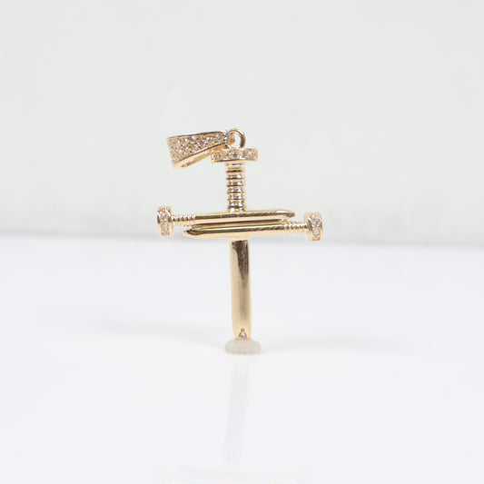 14K YG Nail Cross Pendant / 3.5gr / 1gr / White Zircons