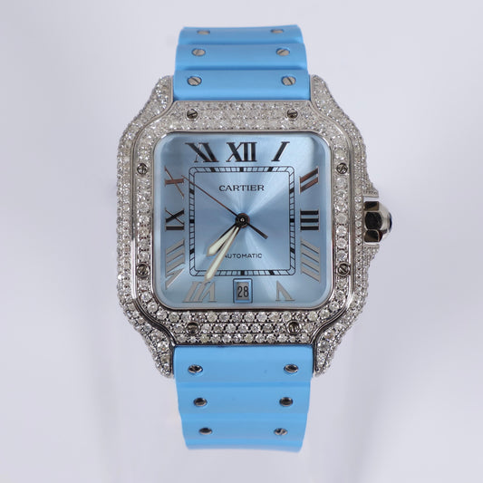 Cartier Santos Ice Blue - Bustdown Watch / XL /