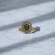 18K YG Lonely Thust Halo Rings / 3.43gr / Sz 6.5 / Green/White Zircons
