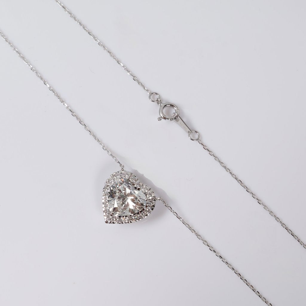 14K WG Lab Diamond Heart Set Jewelry / 3.05gr / 1mm / 18in / 3.50Ct Lab / VS / F