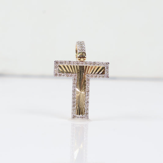 10K YG Diamond Letter T Pendant / 2.4gr / 0.8in / D-0.50Ct