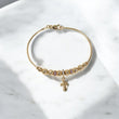 18K Yellow Gold Pd Cross Military Balls Diamond Cut Bracelet With Lila-White Zircons / 7.7gr / 5mm Y 6mm