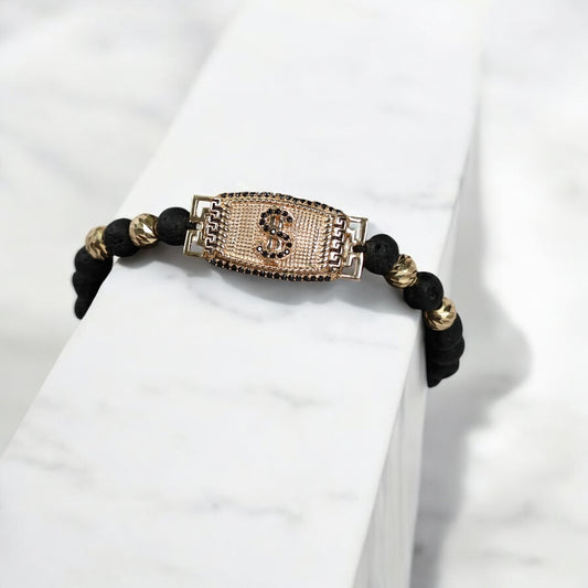 18K YG Cash Symbol Plate Bracelet Tejido / 5.1gr / Adjustable /