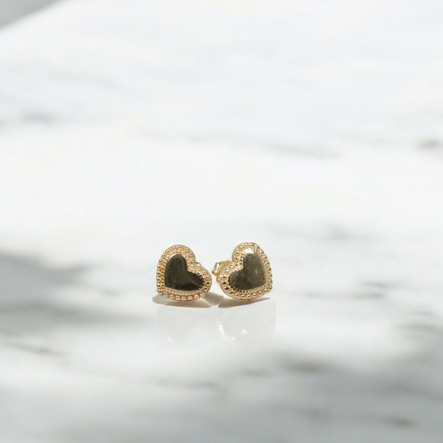 14K YG Fashion Heart Stud Earrings / 1.68gr / 10mm /