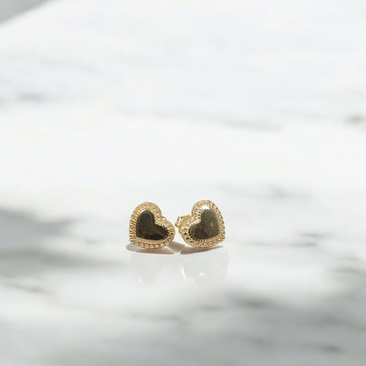 14K YG Fashion Heart Stud Earrings / 1.68gr / 10mm /