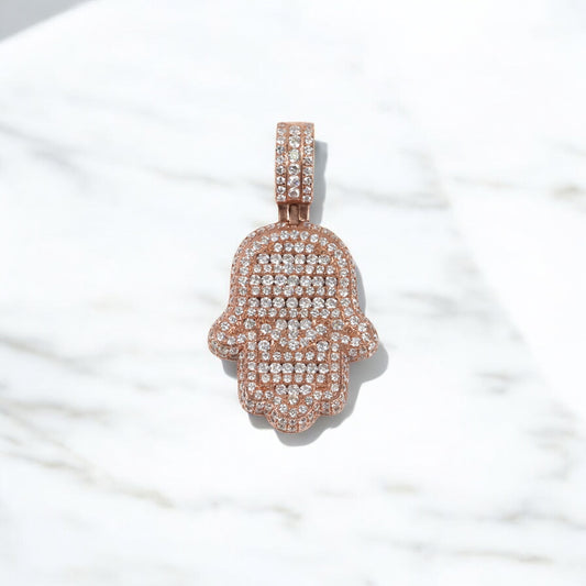 14K RG Diamond Hamsa-Hand Pendant / 10.39gr / 1.6in / Wt Dia