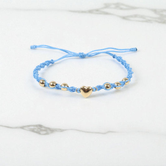 18K YG Heart-Smooth Balls Bracelet Tejido / 1.55gr / Adjustable /