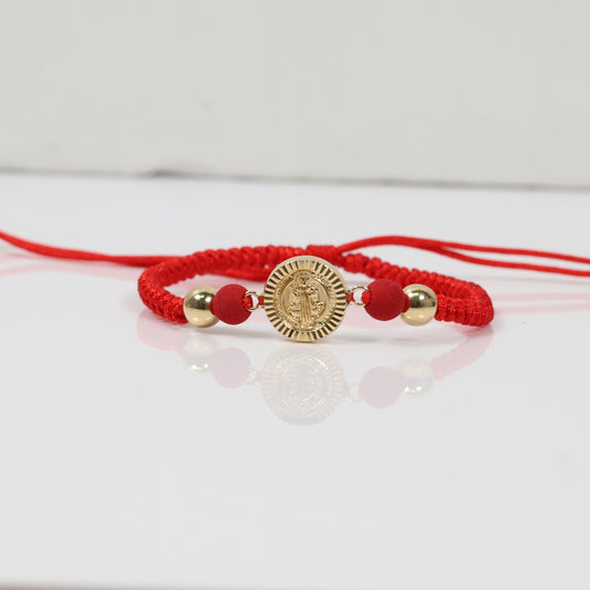 18K YG Saint Benedict - Smooth Balls Bracelet Tejido / 1.35gr / 6mm /