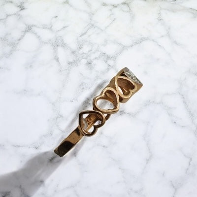 18K Rose Gold Hearts Ring With Zircons / 2.4gr / Size 6 1/2