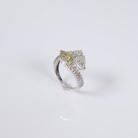 14K WG Lab Diamond Double Pear Cut Engagement Ring / 3.86gr / Sz 6.5 / 3.83Ct Lab / VS / F