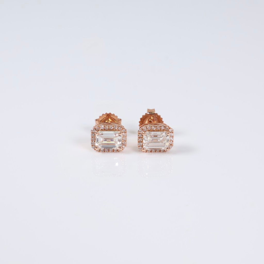 14K RG Lab Diamond Emerald Cut Stud Earrings / 2.45gr / 9mm / 2.50Ct / VS / F