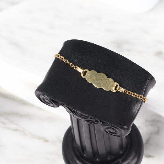 18K Yellow Gold Cloud Plate Followed Hoop Bracelet / 1.3gr / 2.4mm / 5.5in