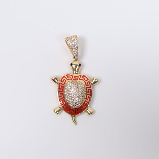 14K YG Turtle Pendant / 5.6gr / 1.3in / White Zircons