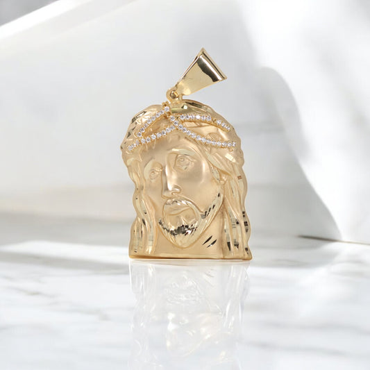 Jesus Pendant 10K Yellow Gold With Zirconia / 37.5gr / 3in