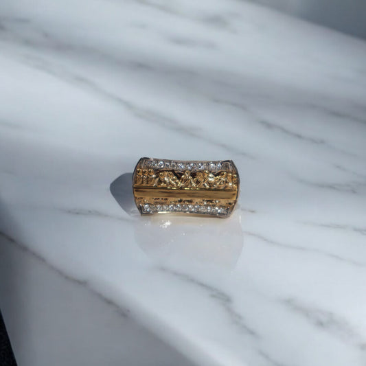10K White-Yellow Gold Diamond Last Supper Ring 0.29Ct Dia / 9gr / Size 9 / 10