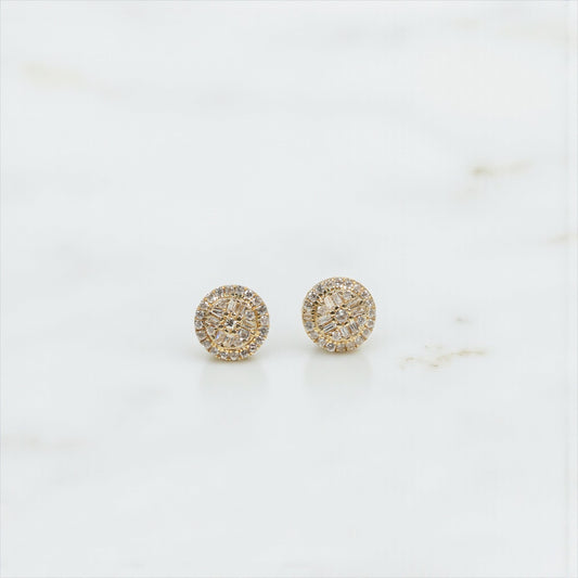 10K YG Diamond Double Circle Stud Earrings / 1.07gr / 7mm / D-0.40Ct