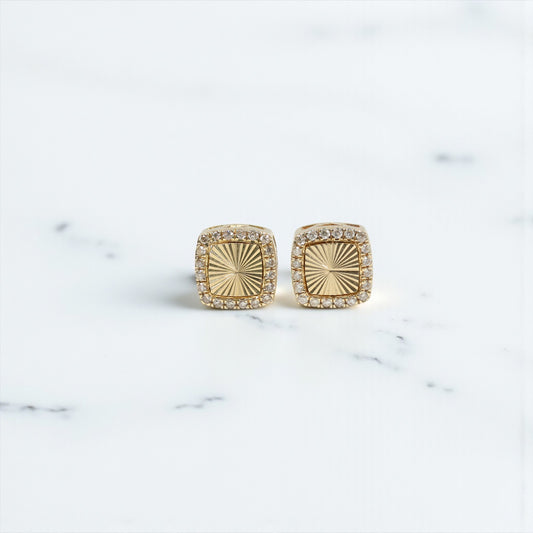 10K YG Diamond Square Fashion Stud Earrings / 2.62gr / 9mm / D-0.35Ct