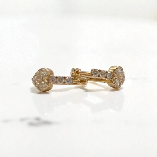 14K Yellow Gold Diamond Heart Fashion Hoop Earrings 0.70Ct / 2.2gr