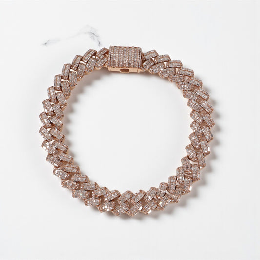 10K RG Cuban links Bustdown Bracelet / 45.24gr / 10mm / 8.5in / D-7.25Ct