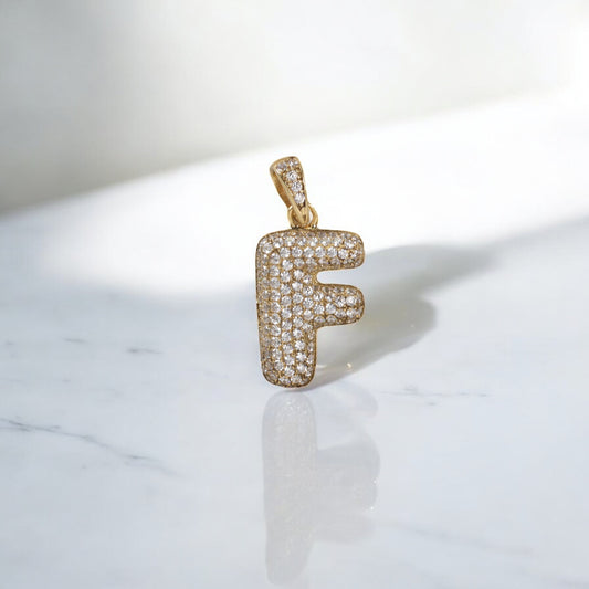Letter F Pendant 10K Yellow Gold With Zirconia / 3gr