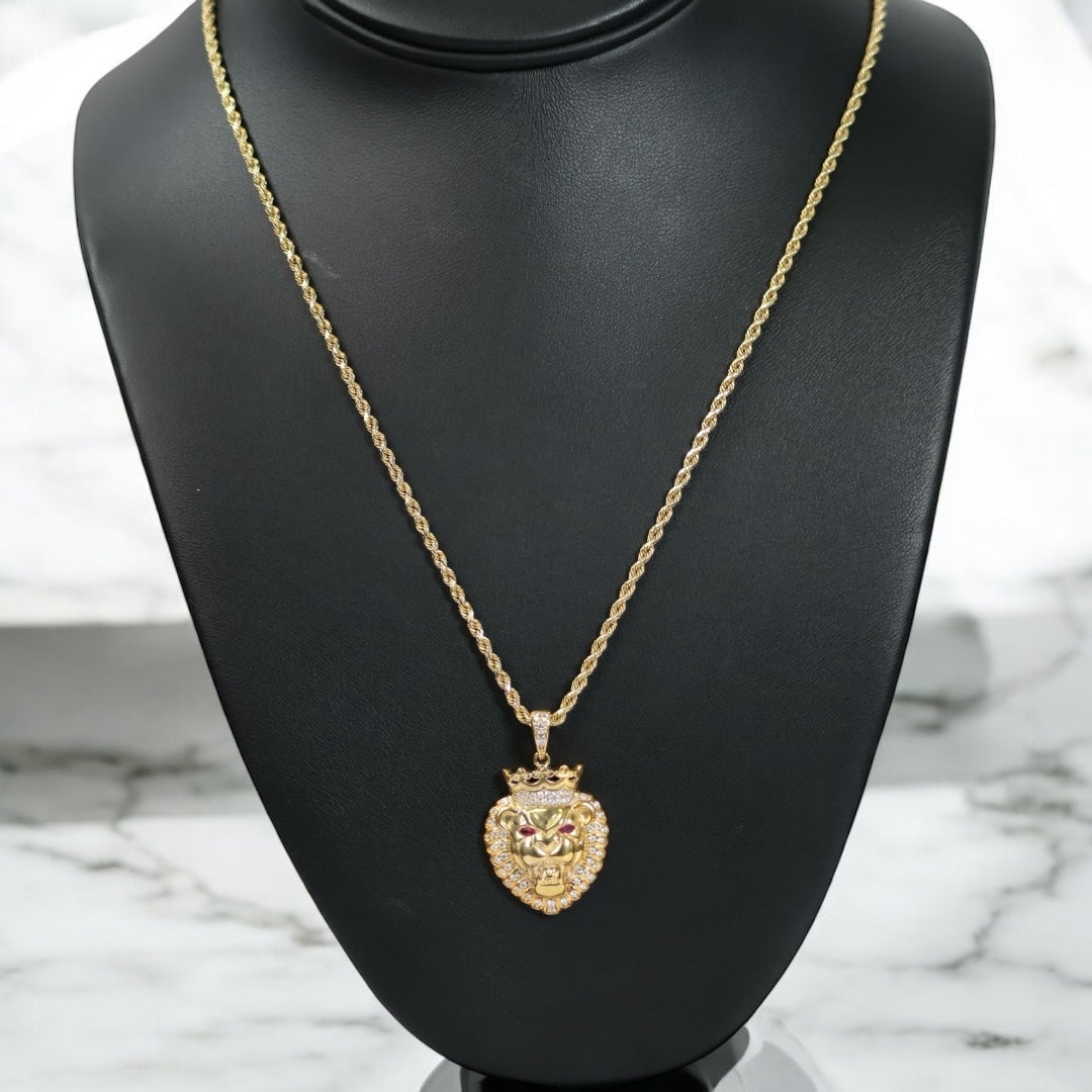 10K YG Lion Face / Rope chain Set Jewelry / 9.3Gr / 2.2mm / 25in /